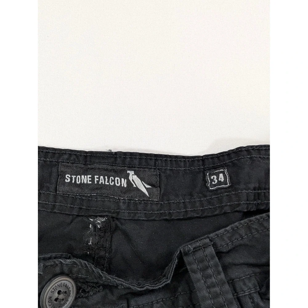 Stone Falcon Mens Black Cargo Shorts Size 34 Multi Pocket Tactical Streetwear